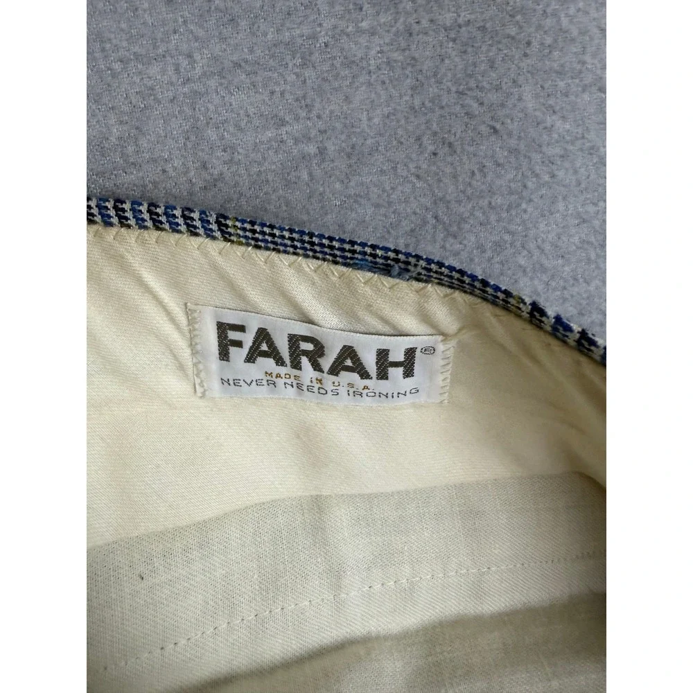Vintage Farah Mens‎ Blue Glen Plaid Trousers Made in USA Talon Zip 32x29